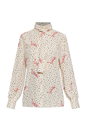 Silk blouse with decorative tie at the neckline