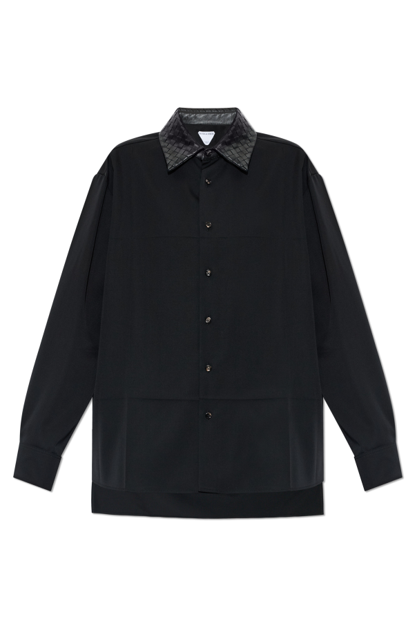 Wool shirt with leather collar od Bottega Veneta