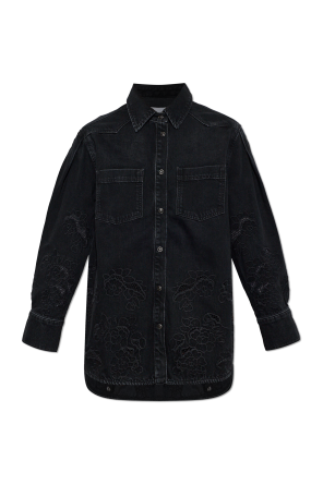 Denim shirt with floral motif