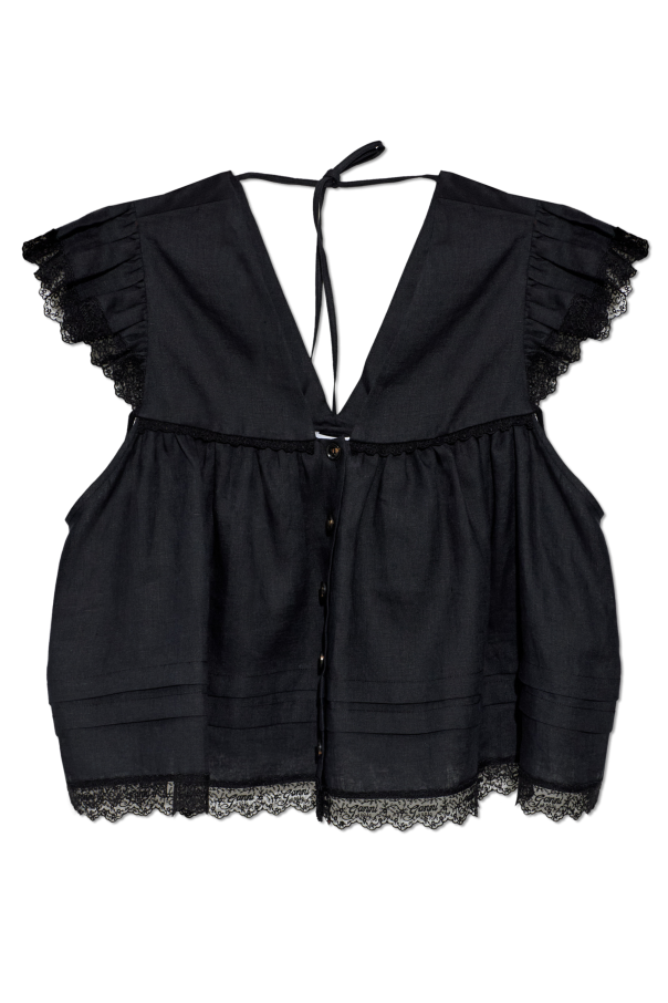 Linen top with lace inserts od Ganni