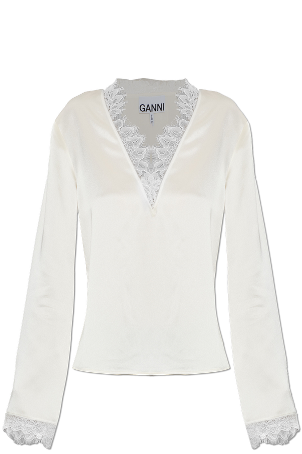 Satin top with lace trim od Ganni