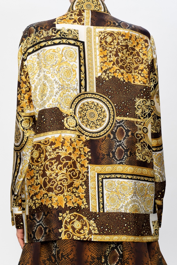 Versace Black and Gold Brocade Printed Silk Shirt Size IT 38 (UK 6