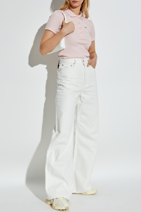 Lacoste Ribbed polo shirt with logo patch