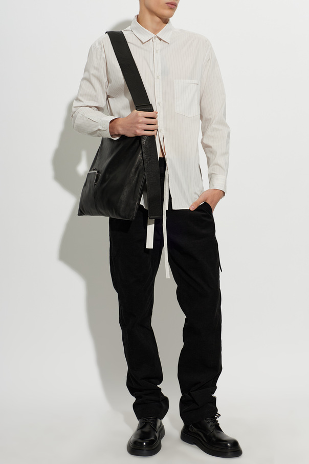 POST ARCHIVE FACTION Cream Striped Shirt with Back Slits by POST ARCHIVE FACTION