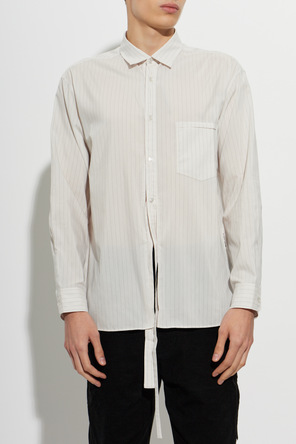POST ARCHIVE FACTION Cream Striped Shirt with Back Slits by POST ARCHIVE FACTION