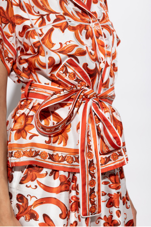 Dolce & Gabbana Jedwabna koszula z nadrukiem `Majolica`