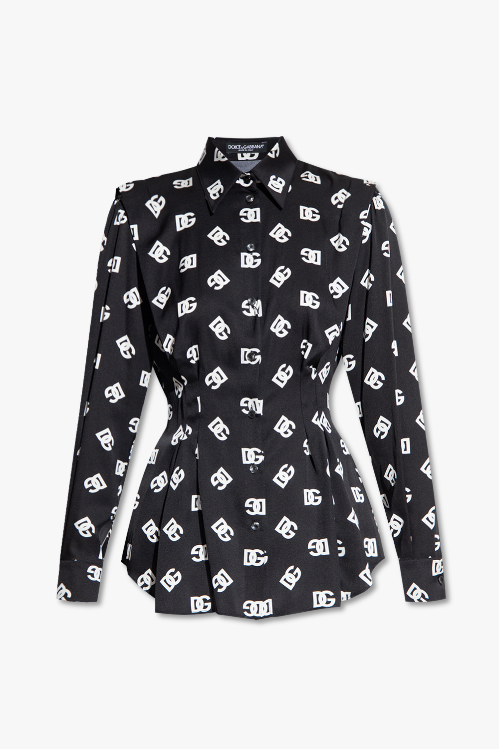 Dolce & Gabbana DG Monogram Print Silk Button-Up Shirt in White