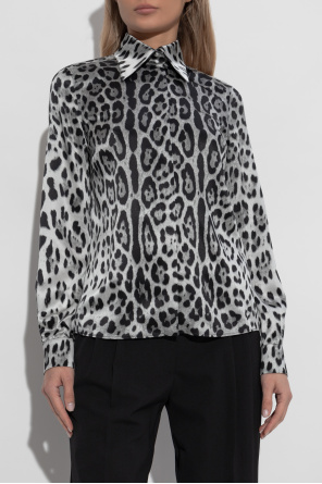 Dolce & Gabbana Jedwabna koszula z motywem zwierzęcym