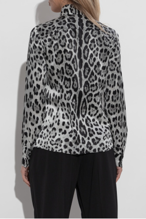 Dolce & Gabbana Jedwabna koszula z motywem zwierzęcym