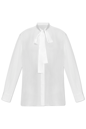 Silk blouse with decorative tie at the neckline