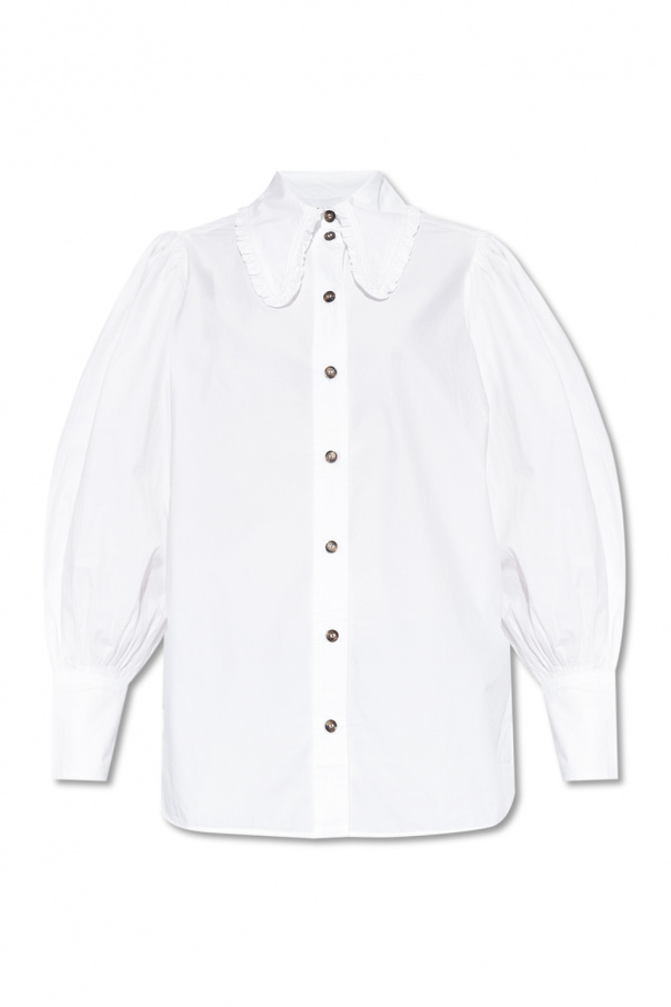Ganni tonal-check logo-embroidered shirt Marrone