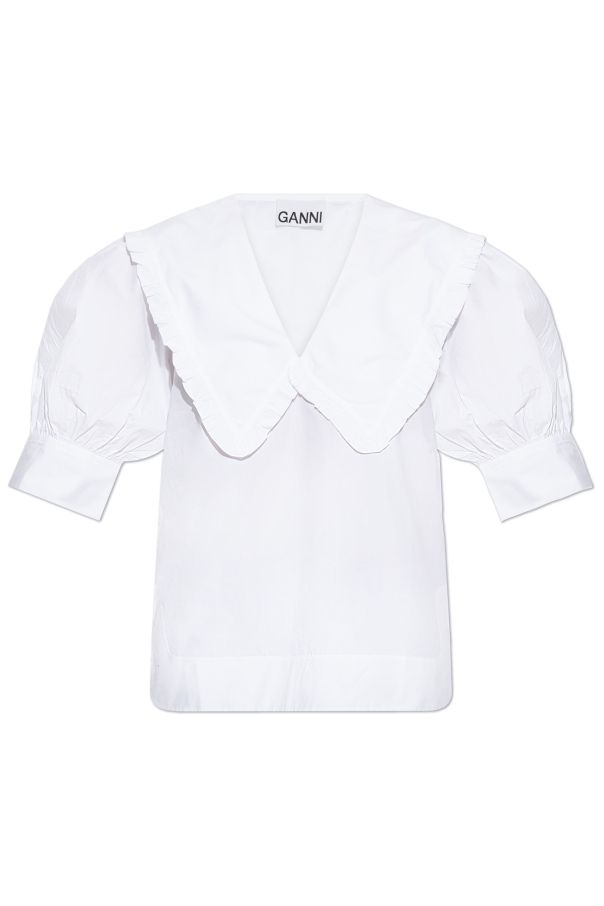 Ganni Cotton top with wide collar