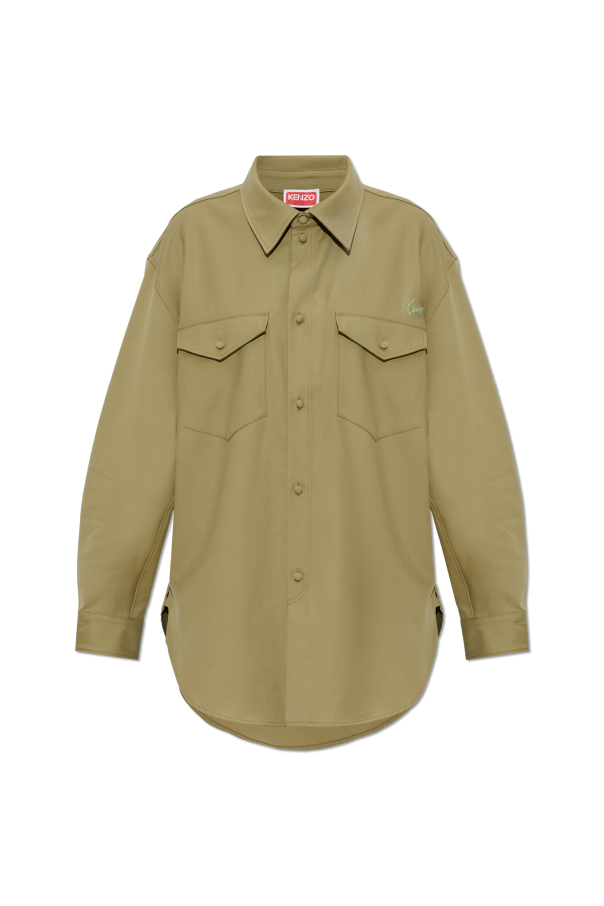 Wool shirt with embroidered logo od Kenzo
