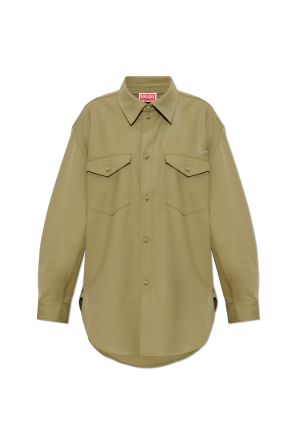 Wool shirt with embroidered logo