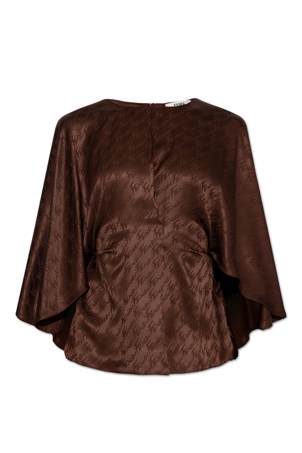 fendi Brown Silk top with fendi Brown Brush pattern