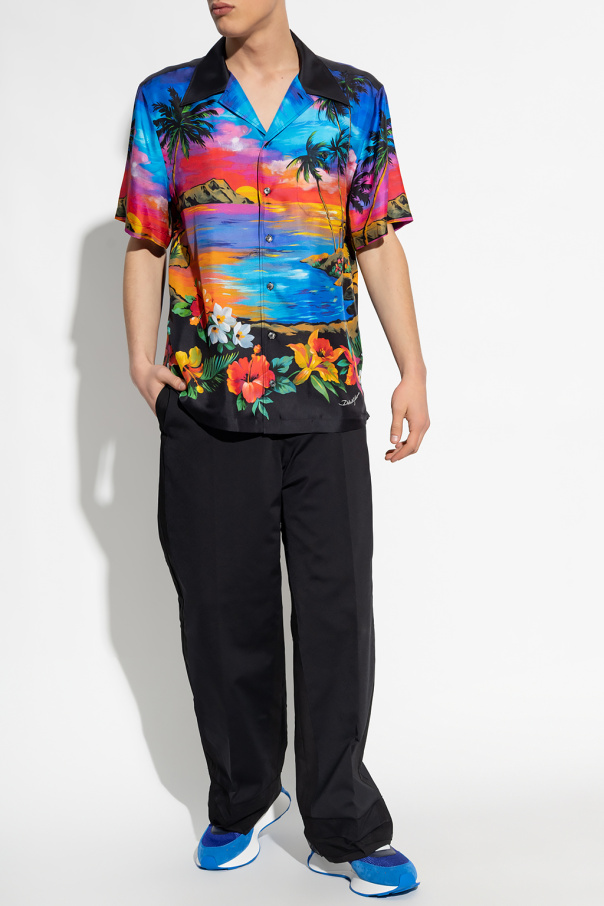 Dolce & Gabbana logo-trim floral dress Printed shirt