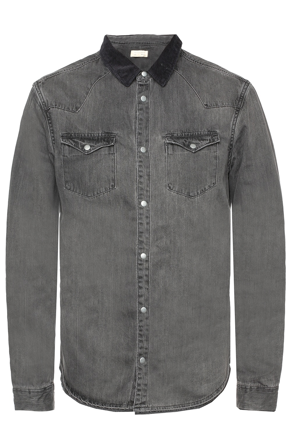 AllSaints Cortes Boxy Short Sleeved Denim Shirt, $160, AllSaints