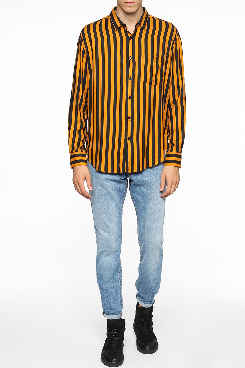 black orange striped shirt