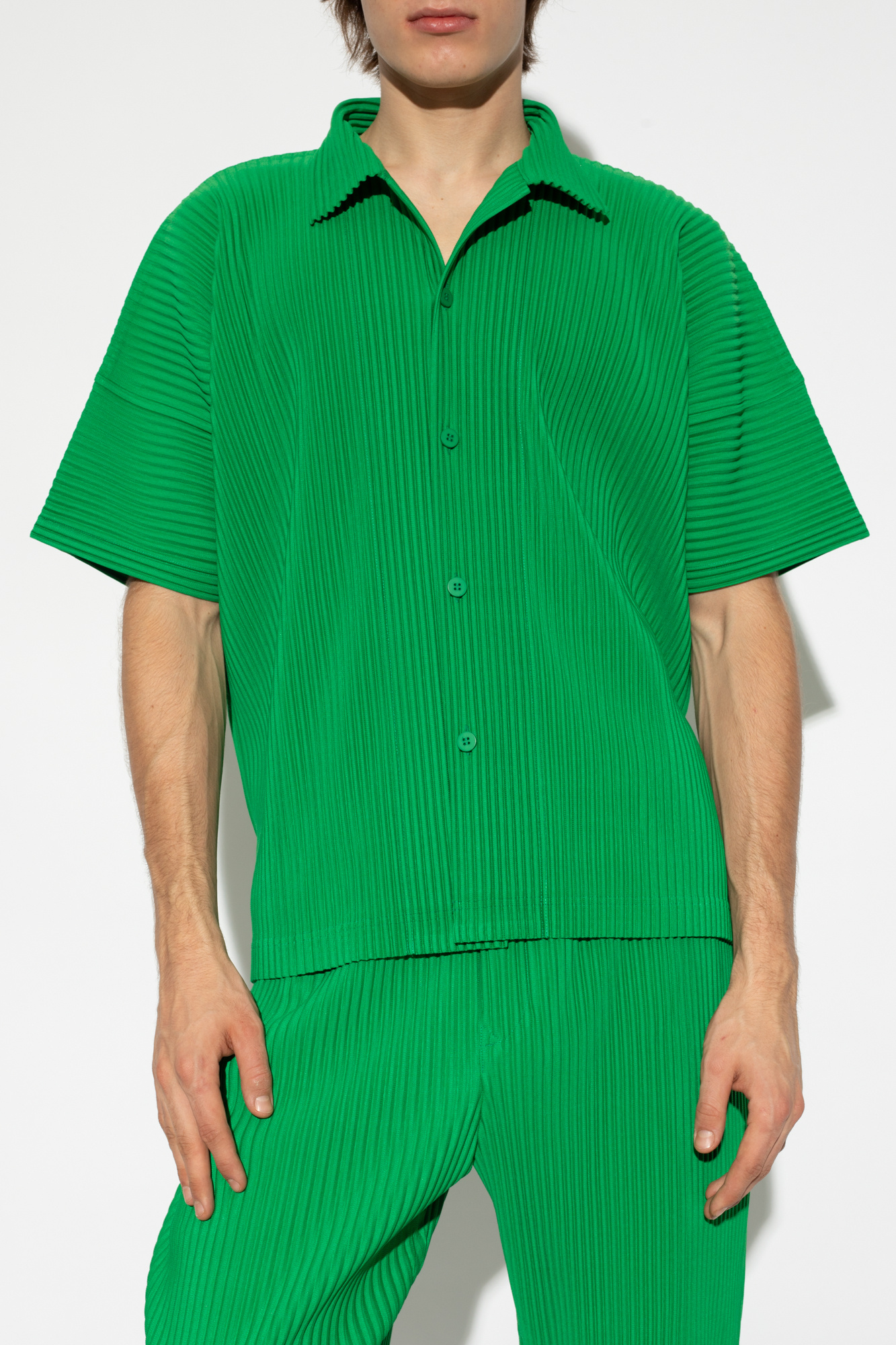 Green Pleated shirt with short sleeves Issey Miyake Homme Plisse ...