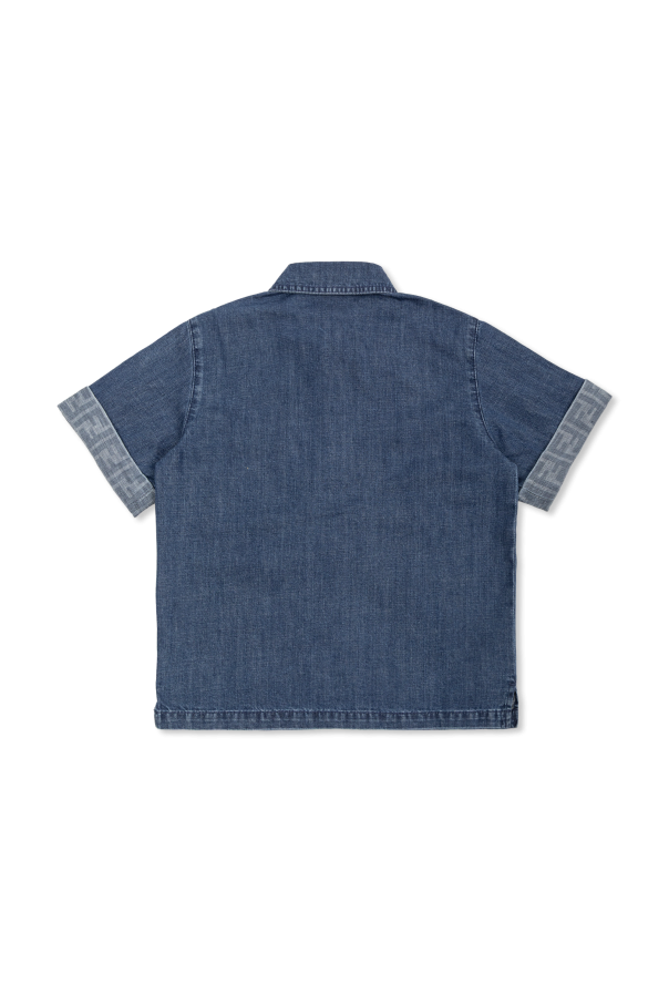 Fendi Kids Camisa de ganga com logótipo bordado
