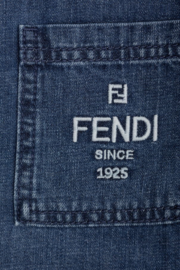 Fendi Kids Camisa de ganga com logótipo bordado