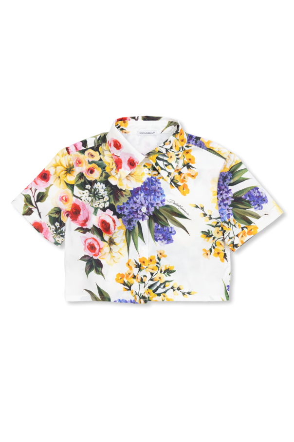 dolce & gabbana white slim-fit jeans Kids Shirt with floral motif
