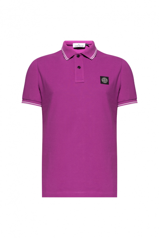 Stone Island Camisa Polo Reta Bordado Rosa