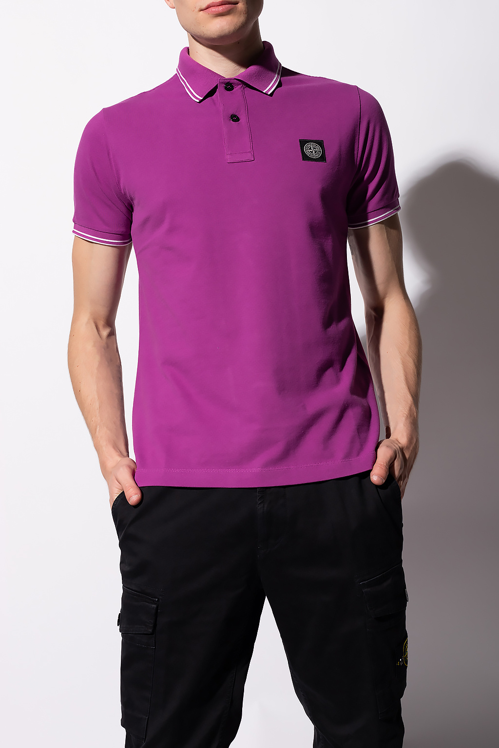 Stone Island Camisa Polo Reta Bordado Rosa