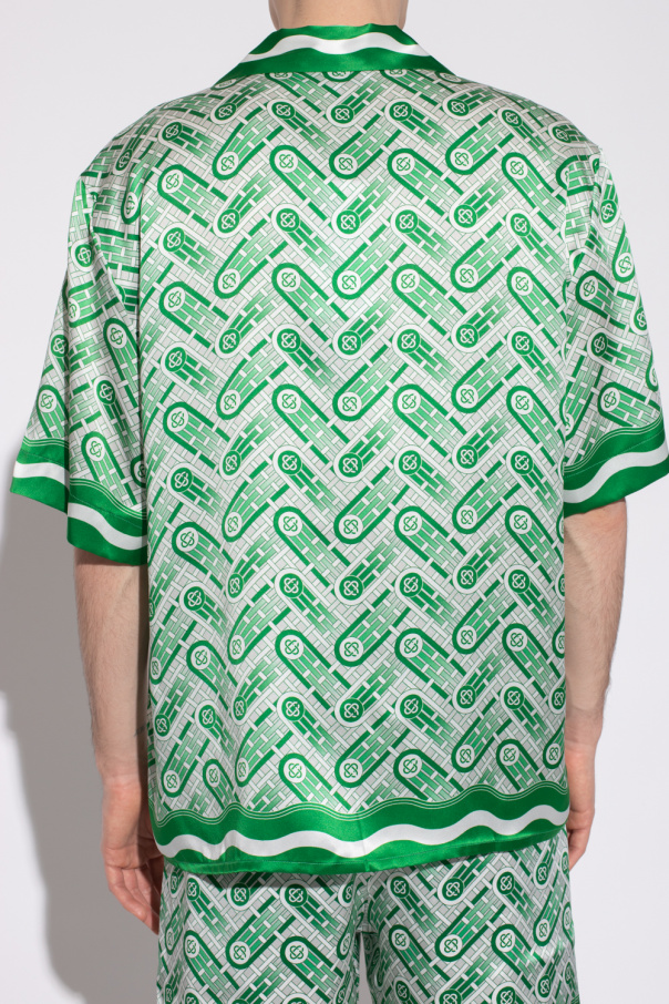 Casablanca Men's Short Sleeve Monogram Silk Shirt