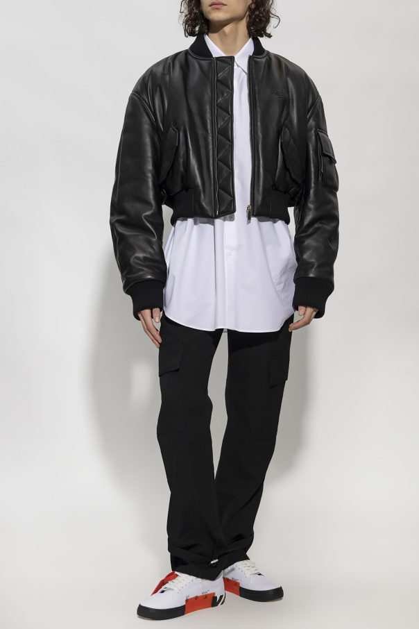 Off-White Black Leather Casual Jacket