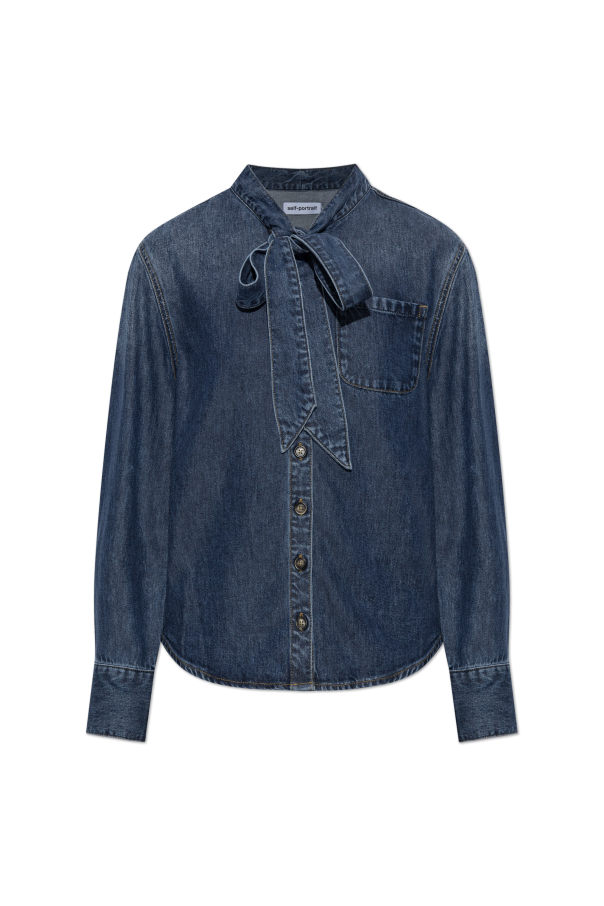 Denim shirt with a tie neckline od Self-Portrait