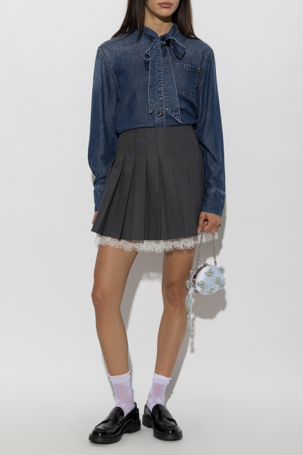 Self-Portrait Denim shirt with a tie neckline
