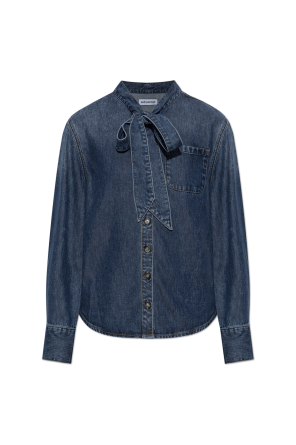 Denim shirt with a tie neckline