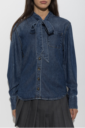 Self-Portrait Denim shirt with a tie neckline