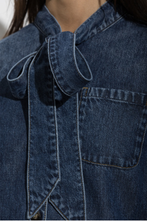 Self-Portrait Denim shirt with a tie neckline