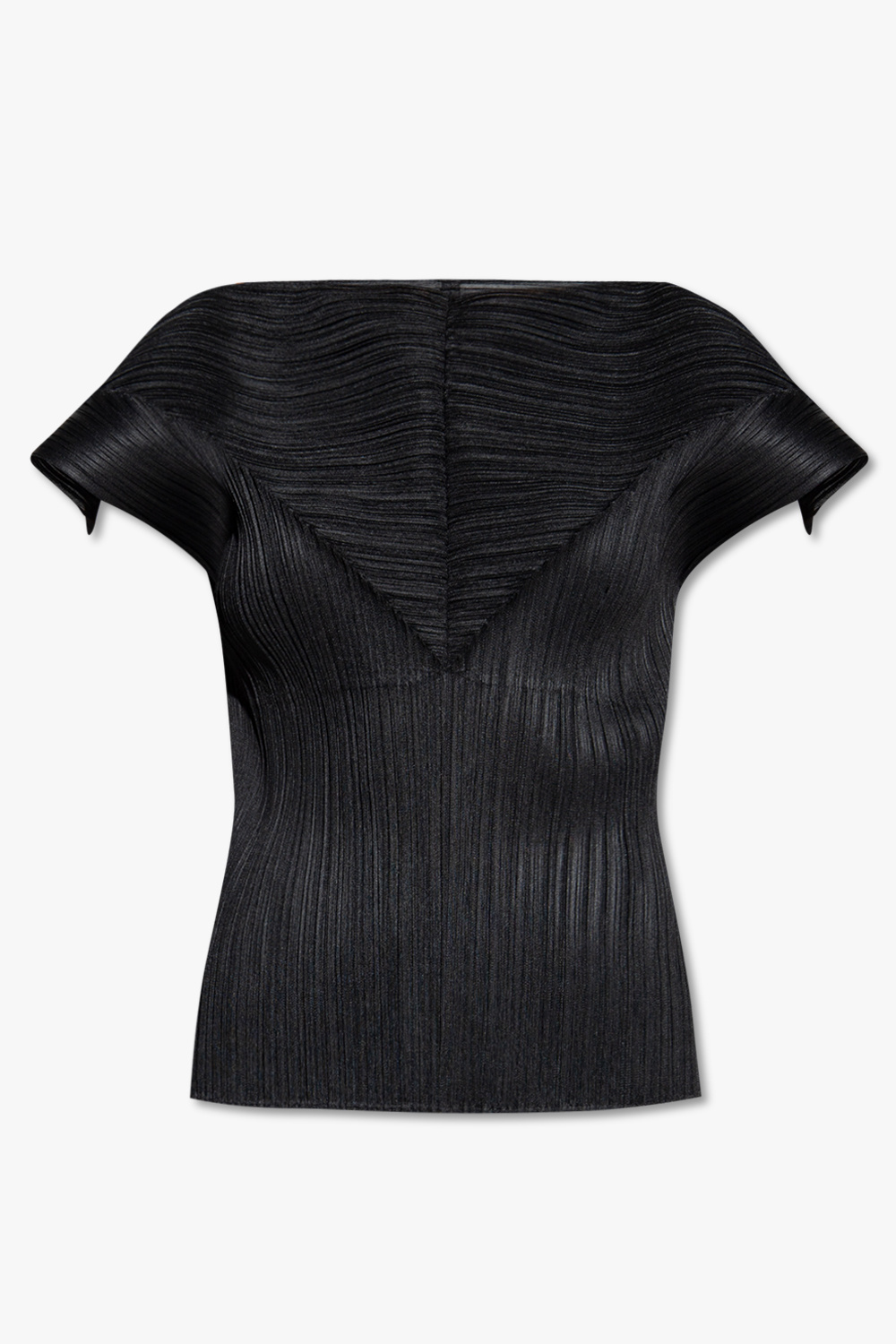 Black pleated top with straps and a decorative draped neckline from Issey Miyake Pleats Please Frequently asked questions