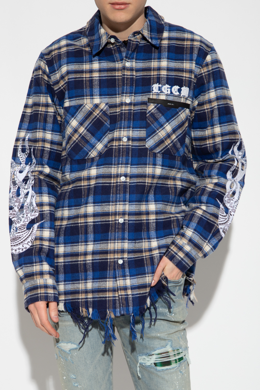 splatter detail plaid shirt, AMIRI