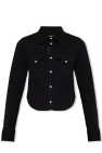 logo print faux-shearling jacket