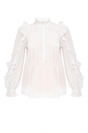 chloe Brooklyn embroidered tie neck silk blouse