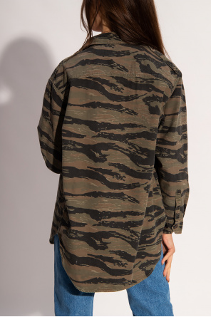 Compass badge knitted hoodie Camo-motif shirt