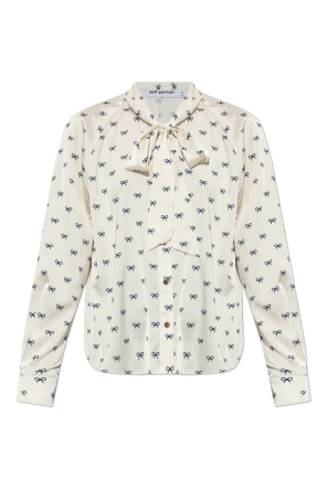 Shirt with decorative tie at the neckline