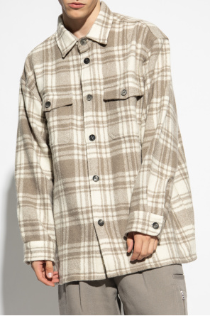 leather aviator jacket Brown Checked shirt