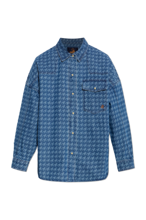 Denim shirt with houndstooth pattern