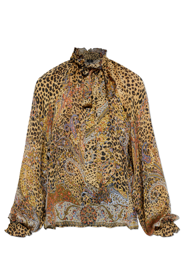 Silk top with decorative tie at the neckline od Etro