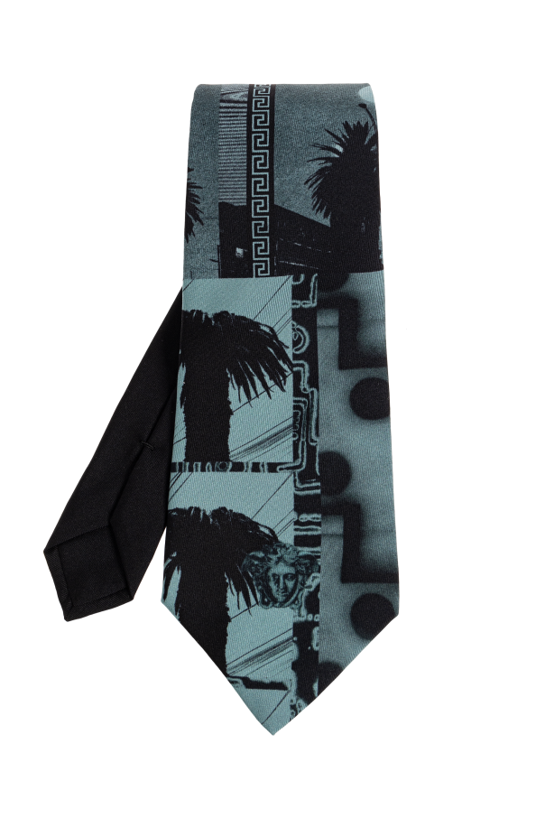 Silk tie with 'Sunset Palms' print od Versace
