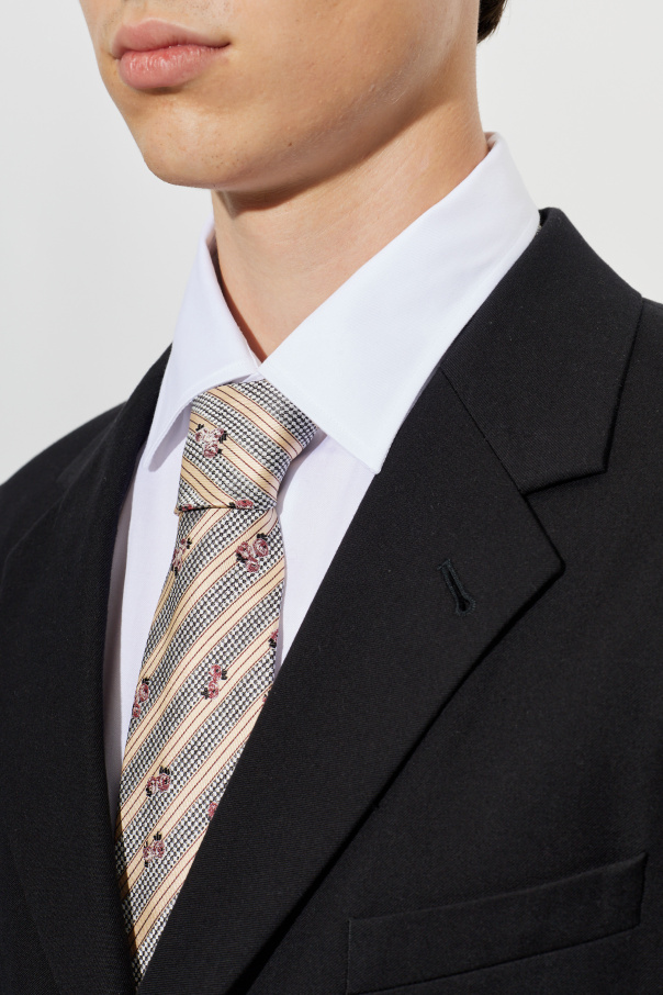 Dries Van Noten Gravata de seda com padrão floral