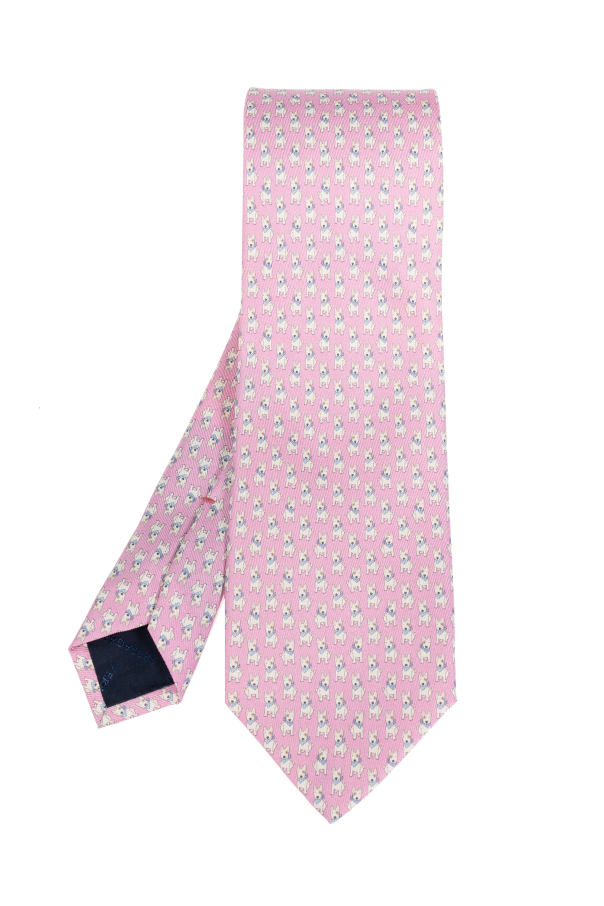 FERRAGAMO Jedwabny krawat z motywem psa