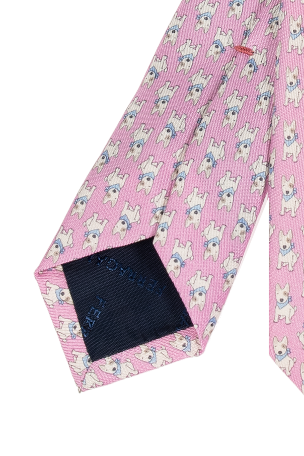 FERRAGAMO Jedwabny krawat z motywem psa