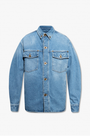 notched-collar button-up jacket Blau
