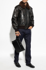 Versace BLACK Leather jacket with detachable collar